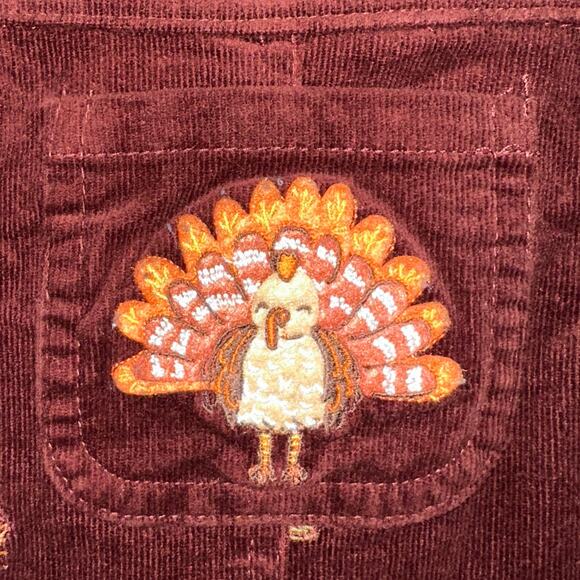 Cynthia Rowley Thanksgiving Corduroy Embroidered Leaves Turkey Overall Dress 24M - Picture 5 of 11